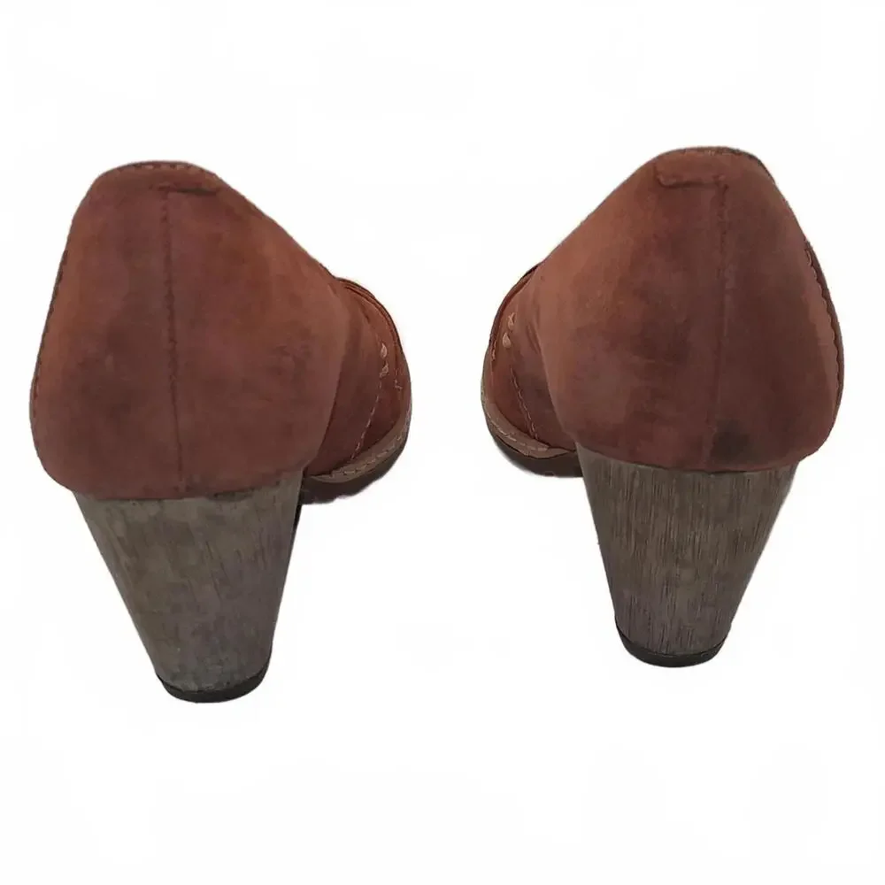 Clarks Handcrafted Rust Red Peep Toe Block Heel Leather Pumps Women's Size 5 1/2 - Picture 2 of 8